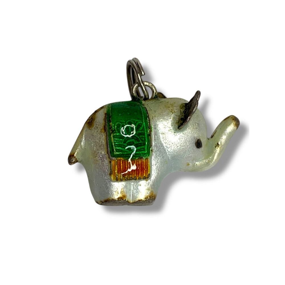 Vintage Metal Painted Elephant Lucky Trunk Up Charm Small .75 Inch